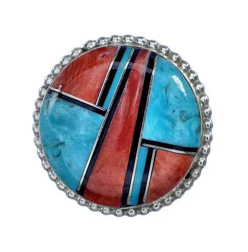 Native American Sterling Silver Multicolor Inlay Ring Size 9-1/4 NN20649